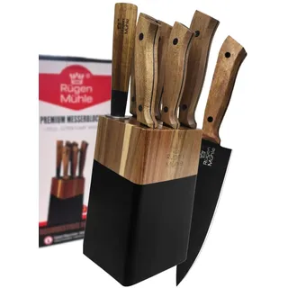 DER ORIGINAL - RÜGEN MÜHLE Premium Design Messerblock, 7-teilig, Akazien Echtholz, Edelstahl, Rostfrei, Messerset, Messerblock mit Messer, Knife Set, Küchenmesser Set, Messer Set, Messerset mit Block