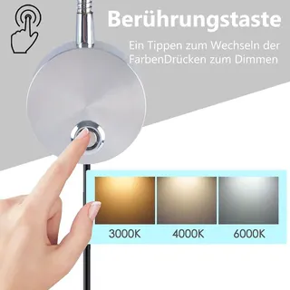 Silver LED Leselampe Innen Nachttisch Wandleuchte für Wand Wandlampe Mit Schalter Wandbeleuchtung 3 Farbmodi Touch Dimmbare Nachtlicht für Schlafzimmer Wohnzimmer - Schwarz, Silber