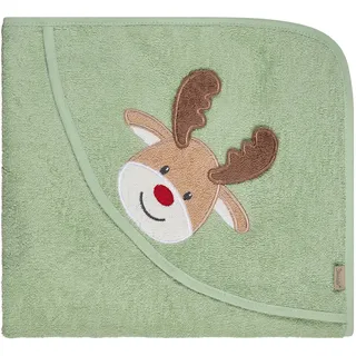 Sterntaler Kapuzenbadetuch Rentier, Baby-Badetuch mit Kapuze, saugfähige Baumwolle, süße 3D-Ohren, weich und pflegeleicht, 100×100×0,5 cm, eisgrün