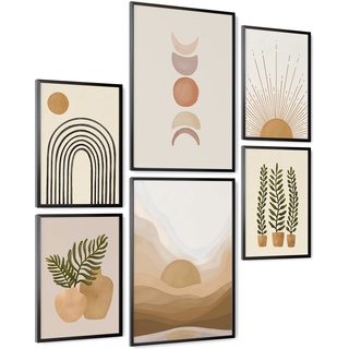 mojoliving® Moderne Wandbilder Poster Set | Boho Bilder Collage Wanddeko Wohnzimmer | 2x A3 und 4x A4 ohne Bilderrahmen Wand Deko Schlafzimmer Fotowand MS3