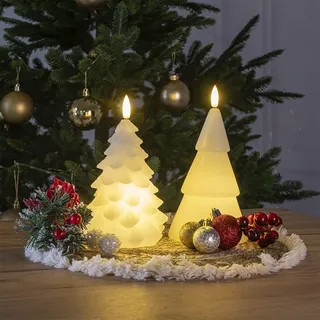 Ideen mit Herz LED-Kerze aus Echtwachs | Weihnachtskerze | Tannenbaum 2 | Ø 9 cm | 18 cm hoch | warmweiß | mit Timer-Funktion | batteriebetrieben