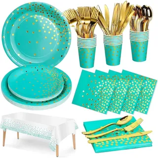 141-Stück Rotgold Partygeschirr Set für Hochzeiten und Geburtstage