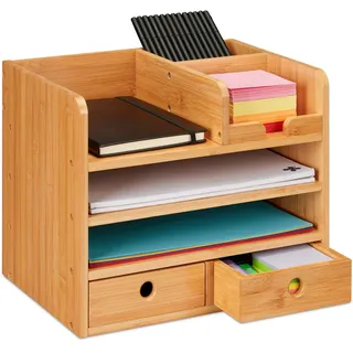 Relaxdays Schreibtisch-Organizer , Hellbraun , Holz, Holzwerkstoff , 33x26.5x24 cm , Büromöbel, Schreibtische