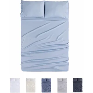 Todocama 4-teiliges Bettwäsche-Set, 4002, Spannbettlaken, Bettlaken, 2 Kissenbezüge