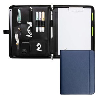 Vebon Vebon® Schreibmappe A4 groß Rom I Doppel Reißverschluss + Klemmbrett I Konferenzmappe + Laptoptasche I extra Stauraum I Schwarz Kunstleder