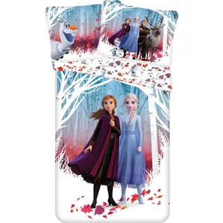 Jerry Fabrics Disney Frozen 2 Leaves - Juego de Cama para Niños, Funda de Edredón 140 x 200 cm y Funda de Almohada 70 x 90 cm, Microfiber - Weiß