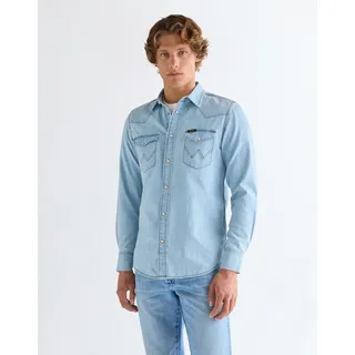 Langarmhemd WRANGLER "WESTERN SHIRT", Herren, Gr. L, N-Gr, riverbank, Web, Obermaterial: 100% Baumwolle, regular fit normal, Ärmel mit Ärmelschlitz Manschette mit Druckknöpfen, Hemden Langarmhemd