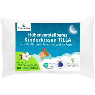 Third of Life Kinder Kissen 40x60, Oekotex-Zertifiziert, Höhenverstellbares Kinderkissen ab 3 Jahre, Kinderkopfkissen TILLA, Weiches Kopfkissen mit Bio-Baumwolle
