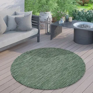 In- & Outdoor Teppich Flachgewebe einfarbig modern wetterfest für Terrasse Küche Einfarbiges Muster Grösse 80 cm Rund - Grün