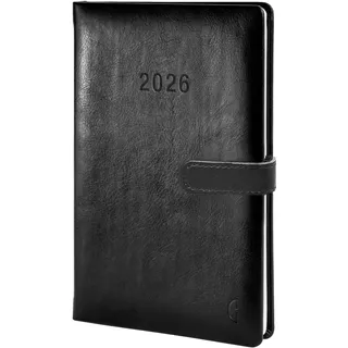 Chronoplan 50816 Buchkalender Kalendarium 2026 (Terminplaner A5 (140x215mm), Hardcover aus hochwertigem Lederimitat, Tagesplaner, 1 Tag auf 1 Seite, mit Magnetverschluss, Stiftehalter) schwarz