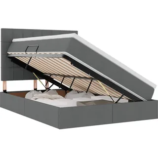 vidaXL Bett mit Stauraum und LED Dunkelgrau 140 x 190 cm Polyester - Grau