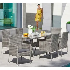 Bild Garten-Essgruppe »Costa Rica«, Sitzmöbel-Sets grau Outdoor Möbel Polyrattan, Tischplatte aus Sicherheitsglas, Unser Dauertiefpreis