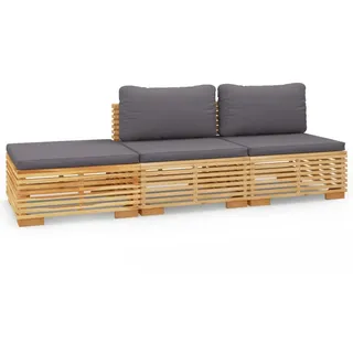 vidaXL 3-tlg. Garten-Lounge-Set mit Kissen Massivholz Teak - Braun