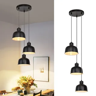 ZMH Pendelleuchte Esstisch Hängelampe Vintage - Esszimmer Schwarz Hängeleuchte Industrial Esstischlampe E27 Retro Metall 3 Flammig Pendellampe für Küche Flur Schlafzimmer Wohnzimmer(Ohne Leuchtmittel)