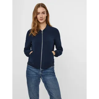 Bomberjacke VERO MODA "VMCOCO L/S BOMBER NOOS", Damen, Gr. XS, blau (navy blazer), Web, Obermaterial: 96% Polyester, 4% Elasthan, unifarben, regular fit normal, Rundhals, Rippbündchen, Jacken Bomberjacke, Materialmix