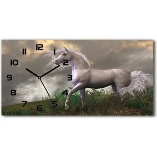 Wanduhr aus Glas – 60x30 cm - Glasbild - Glasuhr - Gehärtetes Glas - schwarze-zeiger - grau Einhorn - Grau