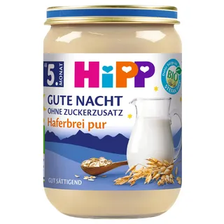 HiPP Bio Milchbrei Gute Nacht Haferbrei pur (6 x 190g), Babybrei ab 5. Monat, Abendbrei ohne Zuckerzusatz, gut sättigend