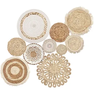 Set aus 10 Boho Wandkörben aus Rattan, Handgefertigte Macrame Körbe aus Wasserhyazinthe und Maisstroh, 7 Größen für Wohnzimmer, Schlafzimmer, Esszimmer, Büro Dekoration