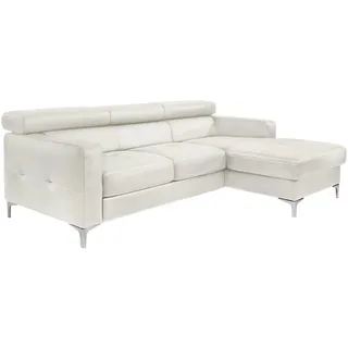 Mivano Ecksofa Sammy, Ledersofa in L-Form mit Kopfteilverstellung und moderner Steppung, 227 x 74 x 187, Kunstleder, weiß
