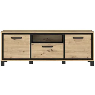 Forte Trondheim TV-Lowboard 158,4x58,9x41,5 cm Schwarz/Eiche Holzwerkstoff