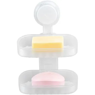 TAILI Seifenschale mit Ablauf für Badezimmer, MAX Halten 5 KG, Doppelter Seifenschalen ohne Bohren, Seifenhalter Wandmontage, Seifenhalter mit Saugnapf für Dusche, Küche Schwammhalter, Plastik in Klar