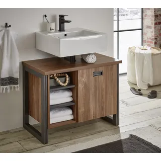 Home Affaire »Detroit, Waschtisch mit Apothekergriff, Badschrank im Industrialdesign« Eiche dekor, mit offenen Fächern & Stauraum, Breite 81 cm,