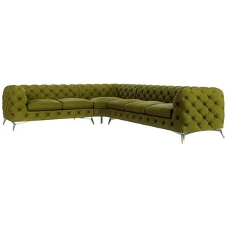 S-Style Möbel Ecksofa Chesterfield Laura Olive Samt , Olivgrün , Textil , Echtholz,Buche, Birke , Eckteil, L-Form, Ottomane links,L-Form , 323x264 cm , Blauer Engel, FSC Mix, Oeko-Tex®, Hergestellt in Europa , Wohnzimmer, Sofas & Couches, Wohnlandschaften, Ecksofas