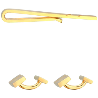 Manschettenknöpfe und Krawattennadel Set KUZZOI "Schmuckset Manschettenknöpfe Kravattennadel 925 Silber" Gr. 15, gold, Schmuck_Sets, Herren, 15, Manschettenknöpfe und Krawattennadel Set