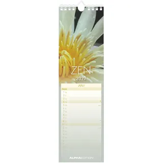 Streifenplaner Mini Zen 2027: Streifenplaner Mini Zen 2027 - schmaler Wandkalender 9,5x33 cm mit farblich markierten Wochenenden, Feiertagen & Mondphasen, ideal für Haushalt, Familie & Büro