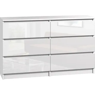 Roe Furniture | Kommode - 6 Schubladen - 140 cm - Weiß Hochglanz - Modernes Design - Funktionell und Elegant - Sideboard - Weiß