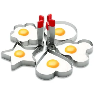 Egg Ring Formen für das Kochen 5 Stück Griddle Ei Ringe Edelstahl Ei Kochen Ringe Herz, Blume, Stern, Micha, Runde Pfannkuchen Form Set, Rot
