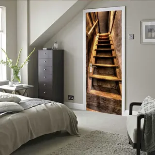 3D Türtapete Selbstklebend Türaufkleber - HÖLZERNE TREPPEN - Türfolie Poster PREMIUM PVC Wasserfest Wandtattoo Für Schlafzimmer Wohnzimmer Tür Dekoration Tapete 80 x 200 cm