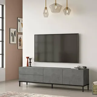 Dmora Alsih, Sideboard für Wohnzimmer, niedriger Schrank für Fernseher, Wandbasis, 170 x 36 x 46 cm, Silber und Schwarz