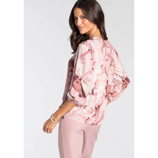 Druckbluse LAURA SCOTT, Damen, Gr. 42, grün (grün, flieder), Web, Obermaterial: 100% Viskose, lässig geschnitten hüftlang, Rundhals, mit innenliegendem Gummizug, Blusen Druckbluse, mit femininen Blumen-Print, Topseller