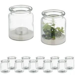 Relaxdays Teelichthalter 12er Set Glas Transparent