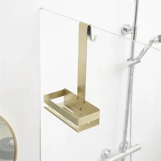 Kelelife Duschablage zum Hängen Gold Duschablage Ohne Bohren, Duschablage aus Edelstahl mit Haken für Rahmenlos Glastür, Shampoo Halterung für Dusche