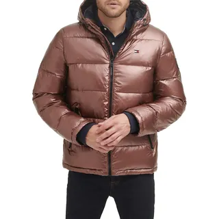 Tommy Hilfiger Herren Hooded Puffer Jacket (Standard and Big & Tall) Daunenalternativer Mantel, Perlglanz-Braun, L
