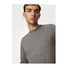 Mens M&S Collection Pullover aus reiner Baumwolle mit Rundhalsausschnitt - Grey, Grey, XXL-LNG