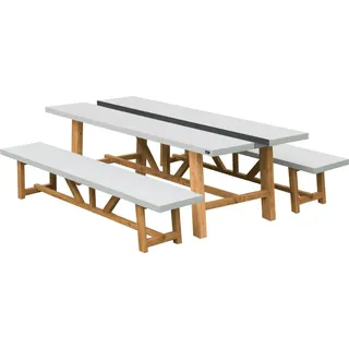 Axi Aaron Gartenset mit 2 Bänken in Weiß / Braun für 6 bis 8 Personen | Picknicktisch / Picknickbank im Kalkstein-Look mit Akazienholz | Esstisc... - Weiß