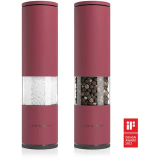 LARS NYSØM Salz und Pfeffer Mühle 2er Set Manuell mit einstellbarem Keramik-Mahlwerk von grob bis fein I Design Gewürzmühlenset (2 Stück) Berry - Rot