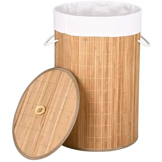 Bakaji Schmutziger Wäschekorb aus Bambusholz und Stoff, faltbar, platzsparend, mit Deckel und Griffen, Fassungsvermögen 70 l, Größe 38 x 60 cm (natürlich)