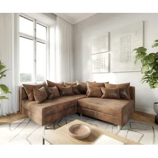 DELIFE Ecksofa Clovis Braun Antik Optik Ottomane Links Modulsofa - Braun