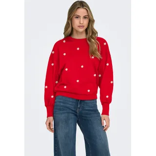 Sweatshirt ONLY "ONLBROOKE L/S O-NECK FLOWER SWT", Damen, Gr. S, high risk rot print:daisy aop, Sweatware, Obermaterial: 60% Baumwolle, 40% Polyester, bedruckt, regular fit normal, Rundhals, Rippbündchen, Sweatshirts Sweatshirt, Baumwollmischung, regular fit