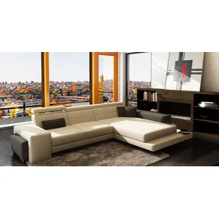 Ecksofa + USB Polster Sofa Wohnlandschaft Sitz Eck Garnitur Leder Textil Geroda
