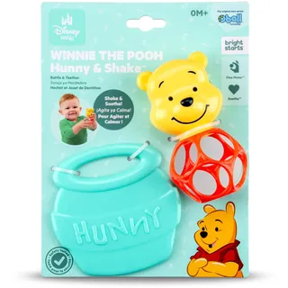 Bright Starts Disney Baby Winnie Puuh Hunny & Shake Rassel & Beißspielzeug, Spielzeug für unterwegs, für Neugeborene und ältere Kinder