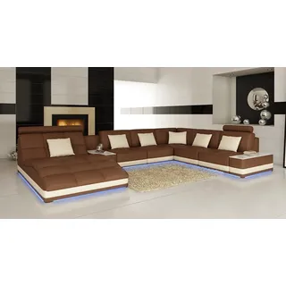 wohnlandschaft sitz eck polster leder garnitur couch u form eckgarnitur big xxl - Braun