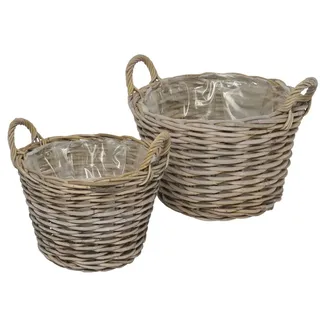 Posiwio 2tlg. Pflanzkorb Farmhouse grau braun Kooboo Rattan D36/42cm Rattankorb
