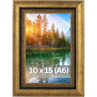 VictoR Bilderrahmen Boho Gold in 10x15 cm (A6) - Leiste: 30x16mm - Fotorahmen Vintage Deko Rustikal - Bilderrahmen Gold 10x15 - Landhaus