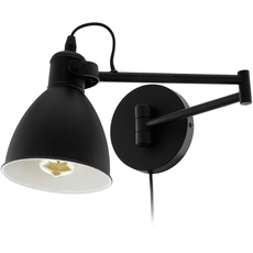EGLO Wandlampe San Peri, 1 flammige Wandleuchte Vintage, Industrial, Wandbeleuchtung für Innen aus Metall, Wohnzimmerlampe in Schwarz, Lampe mit Schalter, Schlafzimmerlampe mit E27 Fassung