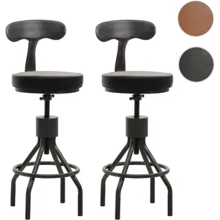 Mendler 2er-Set Barhocker HWC-N22, Barstuhl, höhenverstellbar drehbar Fußablage, Industrial Stahl Kunstleder - schwarz